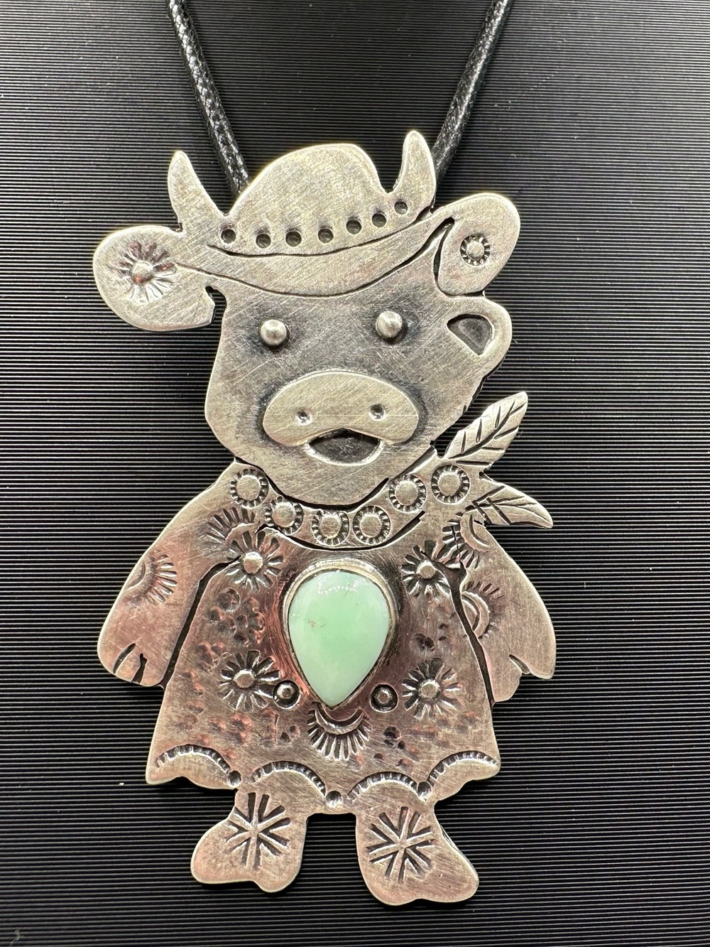🐮 Paloma Turquoise Sterling Silver 925 Cow Bull Shepherd Hook Western Pendant